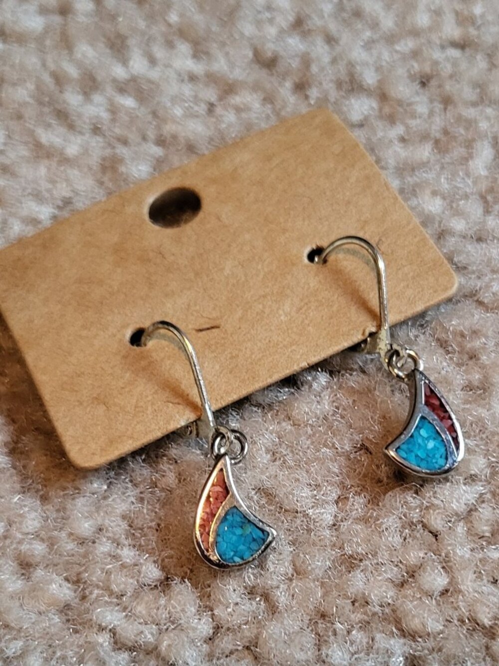 Castings on Parade turquoise & coral inlay silver tone drop earrings
